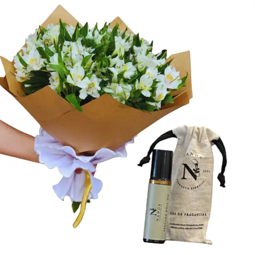 RAMO DE FLORES ASTROMELIAS BLANCAS CON PERMUME ROLL ON